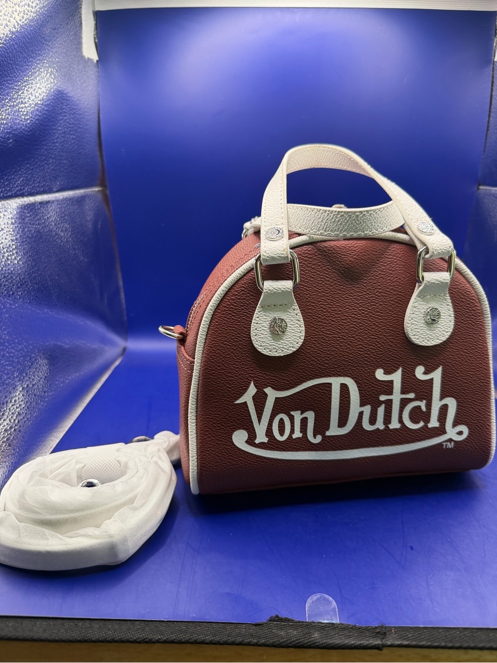 Von Dutch Burgundy & White Two-Tone Bowling Bag